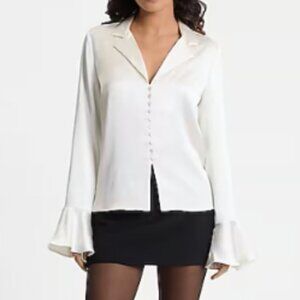 NWT Express Satin V-Neck Flare Sleeve Shirt XS